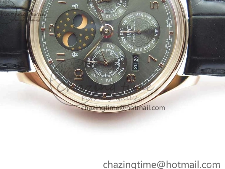 MIROTIME 0427 Elegant Portugieser Perpetual Calendar IW503302 RG V9F 1:1 Best Edition Gray Dial on Black Leather Strap A 7096